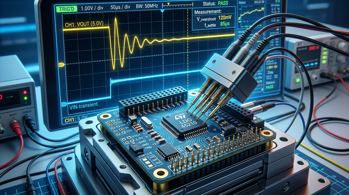 Automotive grade LDO testing oscilloscope waveforms
